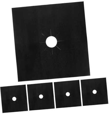 TOPPERFUN Lot de 5 Protections pour Plaque de Cuisson Gaz en Ptfe Noir Réutilisables et Lavables, Protège la Surface Cuisinière à Gaz Cuisine Propre Taches