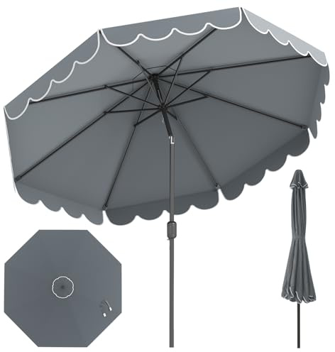 COSTWAY Ombrellone da Giardino 300 cm, con Inclinazione Regolabile, Anti-UV, Manovella, 8 Stecche, Top Ventilato, per Giardino Piscina Patio (Grigio)