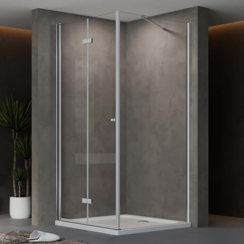 AQUENITH Duschkabine Eckeinstieg mit Seitenwand 90x90x185cm Eckdusche | Rahmenlos Duschtür mit mit Festem Seitenteil,6mm Sicherheitsglas ESG Klarglas,flexible Montage,Hebe-Senk-System
