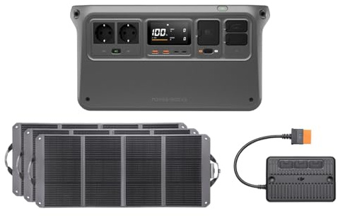 DJI Power 1000 V2 Power Station portatile 1024 Wh, 2600 W Power Station Solar con 3 pannelli solari da 120 W?Zignes?, 1 controller MPPT, generatore elettrico per campeggio/casa/camper.