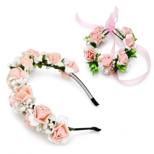 Oktoberfest Accessoires Damen, Dirndl Blumen Haarreif und Armband, Trachtenschmuck Damen, Bayerischer Trachten Haarschmuck mit Blüten für Oktoberfest, Mädchen Bierfest Trachten Dirndl Accessoires