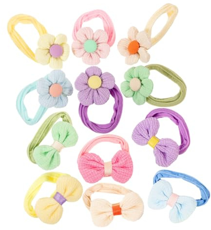 TOYANDONA 12 Stück Teiliges Haargummi Junge Mädchen und Mädchen Elastische Weiche Haarbänder mit Blumen Schleifen design Schont Kopfhaut Geeignet für Alltag Party Kindergarten und