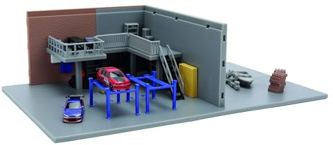 Jada, Fast & Furious 9336403314R00 Nano Scène Garage de Han, Set de Tournage à échelle 4 cm, Comprend 2 Voitures avec carrosserie en métal, Roues Libres et Caoutchouc, Murs Amovibles, +8 Ans