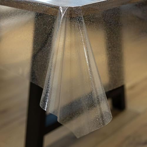 Transparente Wachstuchtischdecke Tischdecke abwaschbar Wachstischdecke pflegeleicht wasserabweisend Lotuseffekt Gartentischdecke mit Glitzer 240 x 140 cm Schnittkante