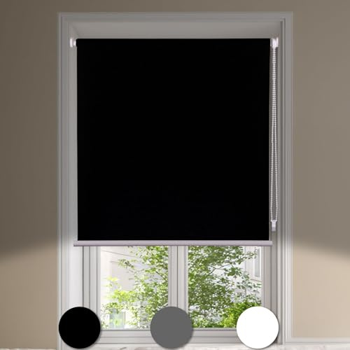 Maritown No Drill Blackout Roller Blinds Stick on Thermal Curtains Easy Fit | 50W x 130H cm, 3-in-1 Install, Self Adhesive, UV Protection, Child-Safe, for Bedroom Nursery Kitchen Bathroom Office, Door