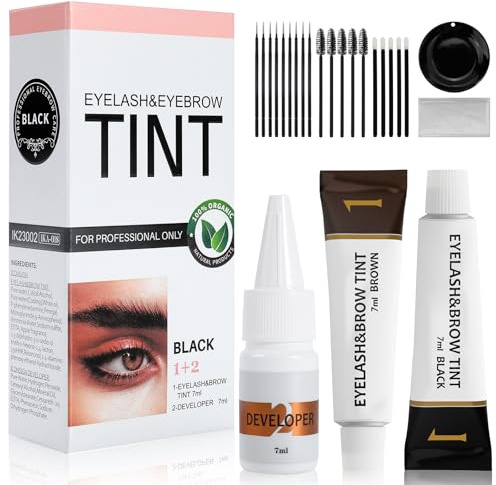 Eyelash & Eyebrow Color Kit, 2-in-1 Professional Lash & Brow Tint Kit with Brush, Long-Lasting Color Up to 6 Weeks, Natural, Safe & Easy DIY at Home (Black & Brown)