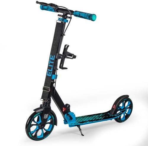 Bergen City Scooter Tretroller Elite - klappbar, Aluminium, 200 mm Polyurethan-Räder, Stoßdämpfer, Hand- & Fußbremse, höhenverstellbar, Kinder ab 6 Jahre & Erwachsene bis 100 kg