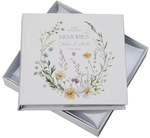Personalised Wedding Photo Album, Delicate Floral Design, 6x4, 50 Slip-in Pockets, Cream, Gift Boxed