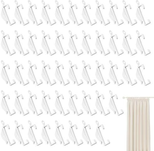 50 Pcs Curtain Hooks, Curtain Track Gliders, Plastic Curtain Track Hooks Gliders Rail Sliding, Home Repair Accessories, Suitable for Tracks, Windows, Walk-In Wardrobes and Shower Cubicles (White)