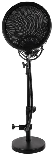 Adjustable Microphone Stand with Shockproof Design for Broadcasting | Metal Build, Black Finish, Includes Mic Filter, Pop Filter and Support Shelf