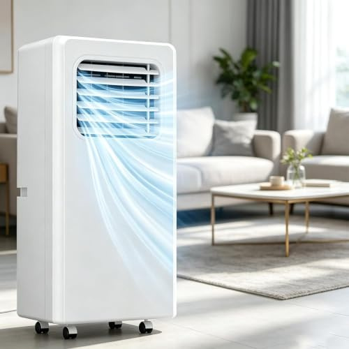 HUANQIN Climatiseur Mobile 12000 BTU Refroidisseur d Air 3-en-1 avec Purificateur, Ventilateur, Déshumidificateur, Télécommande, Minuterie 24h, Kit Fenêtre, Classe A, 18000btu