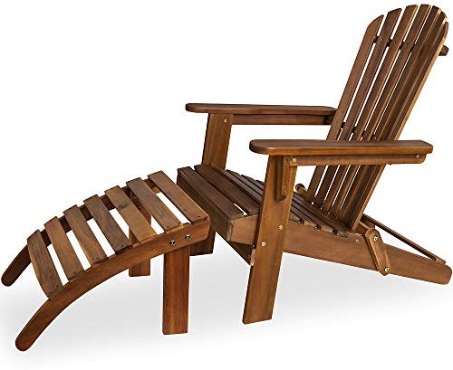 Casaria® Sonnenliege Holz Wetterfest Klappbar 160kg Belastbarkeit Fußstütze Armlehnen Garten Balkon Terrasse Holzstuhl Liege Ergonomisch Adirondack