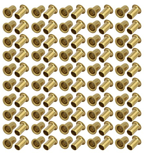 Sourcingmap 100pcs M6 x 10mm Brass Plated Metal Hollow Eyelets Rivets Gold Tone