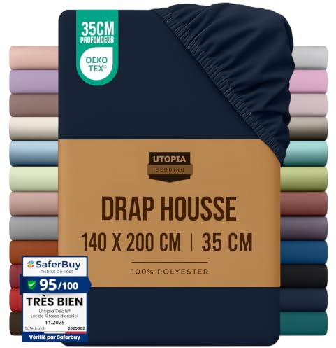 Utopia Bedding - Spannbettlaken 140x200cm - Marine Blau | Gebürstete Polyester-Mikrofaser Spannbetttuch - Boxspringbett - Oeko-Tex Zertifiziertes - 35-38 cm Tiefe Tasche
