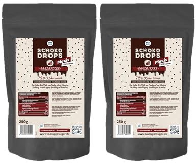NO SUGAR SUGAR Vorteilspack 2x250g Zartbitter Schokoladendrops mit 72% Kakao Anteil. Hergestellt ohne Zuckerzusatz, gesüßt mit Erythrit und Stevia