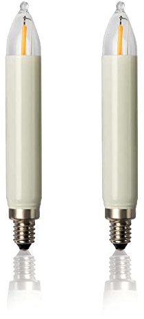 hellum LED Ersatz-Kerzen für Weihnachtsbaum Kerzen Lichterketten innen und außen, 2 Stück 16V 0,5W Schaftkerze für Lichterketten mit 15 Brennstellen, ø15mm E10/ 16V/ 0,5W/ 17 Lumen 904970