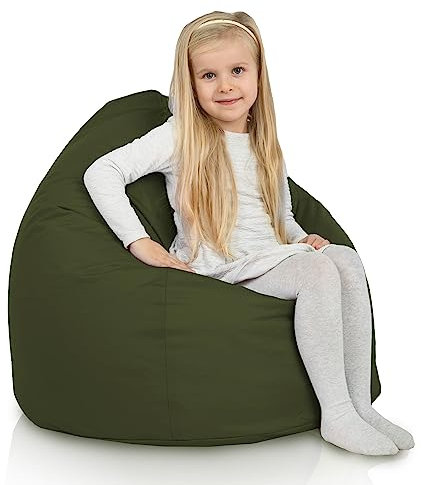 Italpouf Kindersitzsack L, Sitzkissen, Indoor & Outdoor, Sitzsack Sessel für Kinder, EPS Perlen Füllung, Abnehmbarer Bezug, Wasserdicht, Zertifiziert, Dunkelgrün