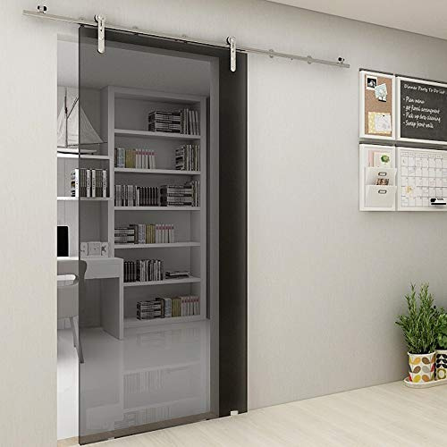 CCJH 5.5FT/167cm Rostfreier Stahl Schiebetür Beschlag Laufschiene Schiebetürsystem für Glastür, Sliding Barn Door Hardware Kit for Glass Door