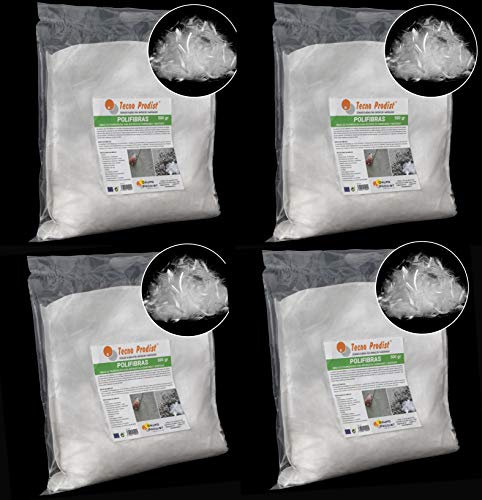 POLYFASERN von Tecno Prodist, Fasern 12 mm für Beton, Mörtel oder Gips - Polypropylen (Pp) - Verstärkung und Widerstand, verhindert Rissbildung - Homogene Verteilung der Mischung (4 Beutel 500 gr)