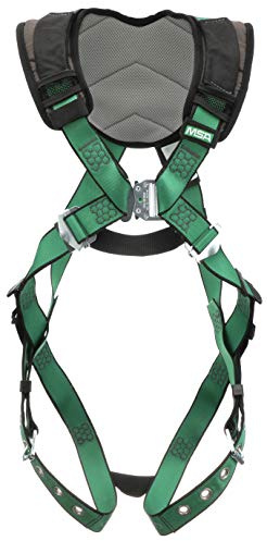 MSA 10205845 V-Form+ Full Body Safety Harness - Size: Standard (Medium), D-Ring Configuration: Back, Tongue Buckle Leg Straps, with Shoulder Padding, Full Body Harness