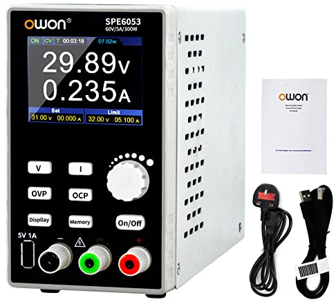 OWON SPE6053 DC Netzteil,300 W,60 V/5 A,hohe Auflösung bei 10 mV/1 mA,tragbares Tischnetzteil mit TFT LCD, Einkanal Schaltnetzteil zum Testen, Reparieren und Forschen von Elektronik