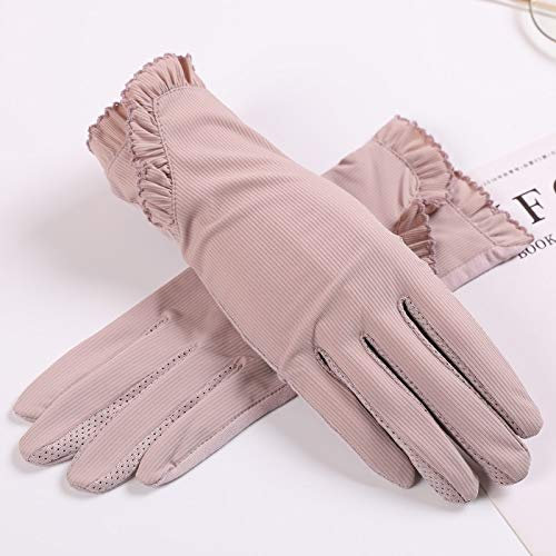 Sonnenschutzhandschuhe Damen Anti-Rutsch-Sonnenschutzhandschuhe Ice Silk Anti-UV-Dünnschliff Atmungsaktiv All-Female Driving Kurzer Schnitt (Color : Pink-B, Size : One size)