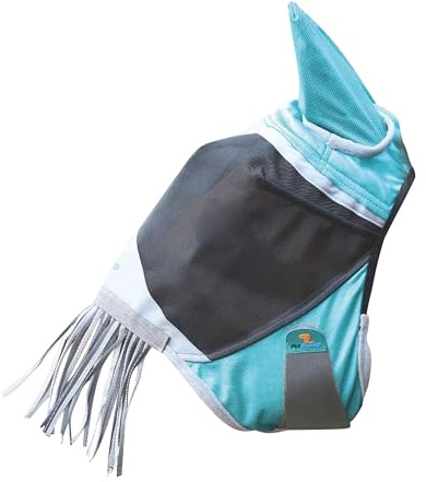 Shires - Masque Anti-Mouches avec Oreilles et Frange nasale pour Chevaux Deluxe (Petit Poney) (Vert)