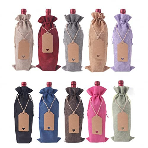 AJEYPMZ Mehrere Leinen-Rotweinbeutel, Rotweinverpackungsbeutel, Bündel-Mundmarken-Setbeutel,10pcs,35 * 15cm
