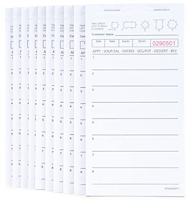DGBDPACK Guest Check Pads EP-3616WP-1 (10 Pads), Total 500 Sheets White Waitress Notepad, Server Order Pads for Restaurant