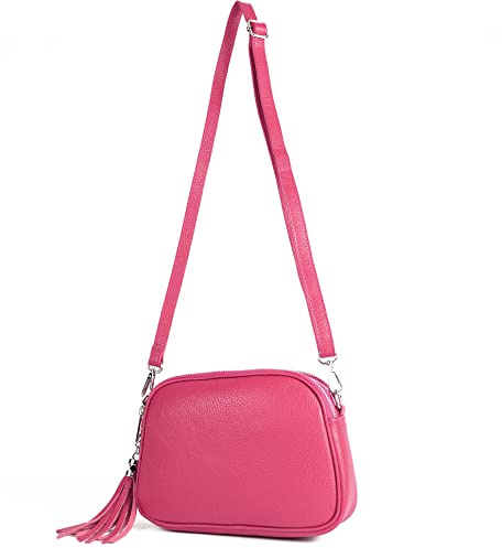 modamoda de T238 Sac à bandoulière/besace en cuir daim pour femme fabriqué à la main en Italie, Rose, m