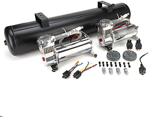 FOMIUZY AI-AM-COM580 Kit de système de compresseurs d'air chromé 580 réservoir 180 psi interrupteur d'arrêt et relais pour suspension pneumatique