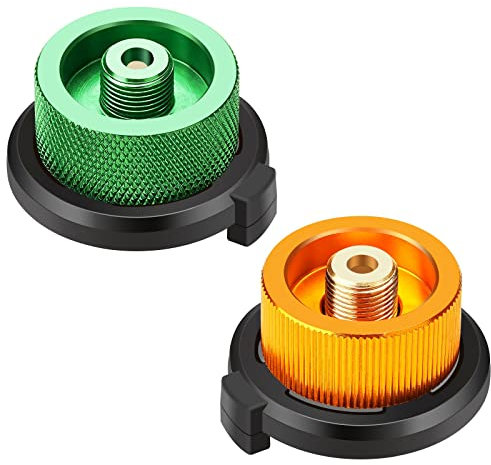 Drado 2 Pcs Campingkocher Adapter, Gas Flasche Kartuschen Adapter für BBQ Barbecue Herd Stecker Picknick im Freien Kochgeräte (Orange+Grün)
