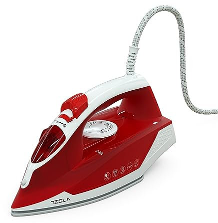 Tesla Plancha IR200R, 2200 W, Depósito 300ml, Suela Cerámica Antiadherente, Tecnología Antigoteo, Rojo