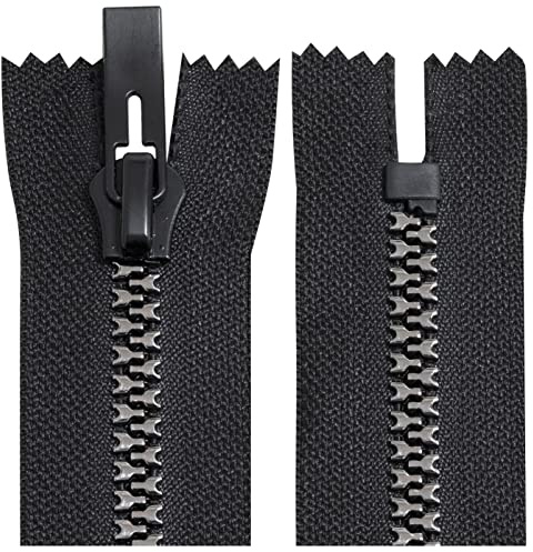 Aerzetix - C64164 - Cerniera Lampo iniettata Non separabile N°8 16cm autobloccante - tiretto Decorativo in Metallo - Colore Nero e Argento - Rete cursore merceria Abbigliamento Cucito