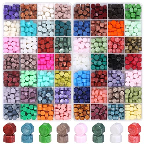 1456Pcs Sealing Wax Beads Kit, Letter Wax Seal Stamp, 56 Colors