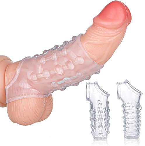 2er Pack Penismanschetten, Meeteel Transparente Wiederverwendbare Peniskondome für Intensive Stimulation Penishülle für Penisverlängerung und Erektionsverbesserung