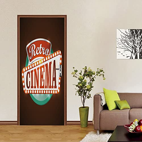 vinilos decorativos pared 3d 90x215cm(35.43 inches * 84.64 inches)Letrero de luz cine Etiqueta de la pared de la puerta 3D pegatinas de puerta DIY Mural papel tapiz autoadhesivo PVC impermeable cartel