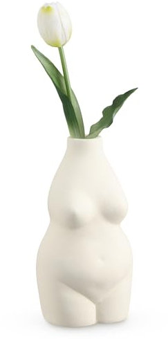 Navaris Florero Mujer - Jarron Cuerpo de Mujer de cerámica - Florero Busto de Mujer Curvy - Jarron Decorativo para Flores Feminista - 8 x 8 x 16 cm