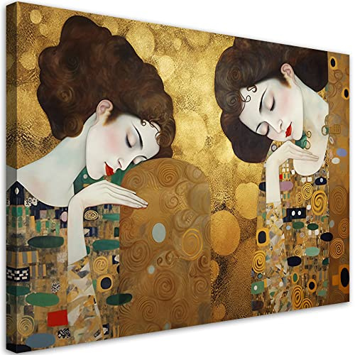 Feeby Wandbilder Gustav Klimt Frauen 30x20 cm 1 tlg Modern Leinwandbilder Bild auf Leinwand Kunstdruck Wand Bild Wanddeko Design Schlafzimmer Büro Flur Hotel Spa Wohnzimmer Hand Jugendstil Gold
