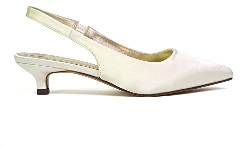 Womens Low Kitten Heel Shoes Ladies Slingback Sandals Pointed Toe Party Bridal Evening Ivory Pumps Size 5