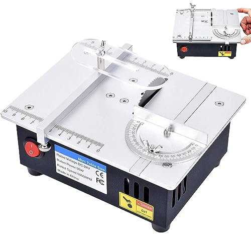 HSRG Mini Sega da Banco con Misuratore Angolare, Sega Circolare Multifunzionale da Banco per Metalli 5000 Giri/min, Sega da Tavolo Fai-da-Te con Tubo di Aspirazione, per Plastica, Legno
