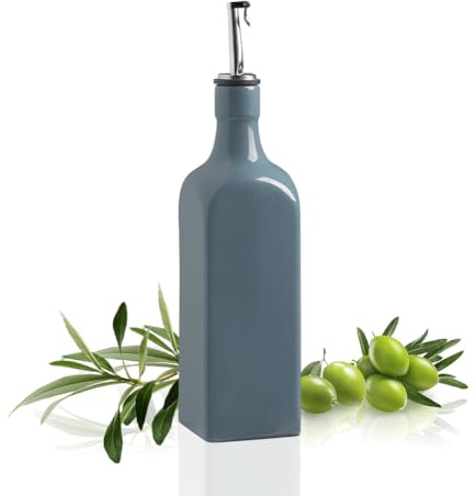 Sweejar 19 Fl Oz Ceramic Olive Oil Dispenser Bottle with Spout, Large Oil Dispenser for Kitchen, Opaque EVOO Oil and Vinegar Cruet for Cooking, Oil Container for Avocado Oil, Pack of 1 (Fog blue New)