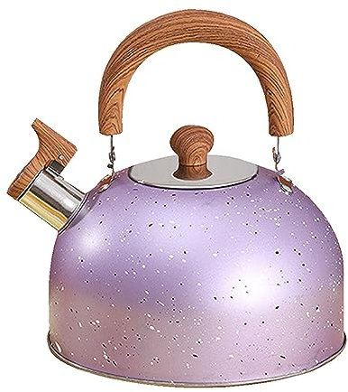 EBbels Pfeifkessel, 3L Edelstahl Pfeifkessel Tea Kettle Mit Anti-Hitze Griff, Retro Teekessel Herdkessel Für GlasKeramikherd, Gas, Elektroherd, Camping Im Freien (Lila)