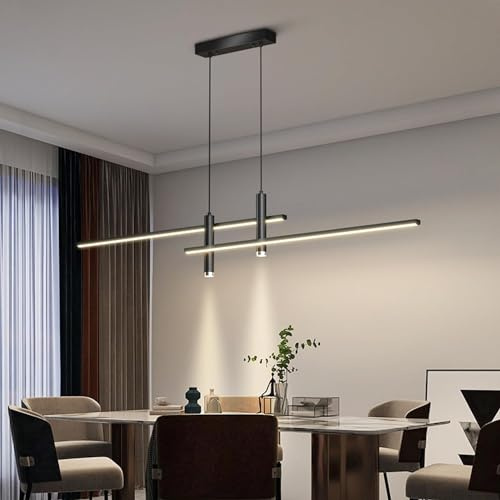Moderne Esstisch Pendelleuchte LED Dimmbar Hängelampe Höhenverstellbar Kronleuchter mit Fernbedienung Hängeleuchte Wohnzimmer Lampe Wohnzimmer Küche Esszimmer Büro Deckenleuchte (Schwarz, L120cm)