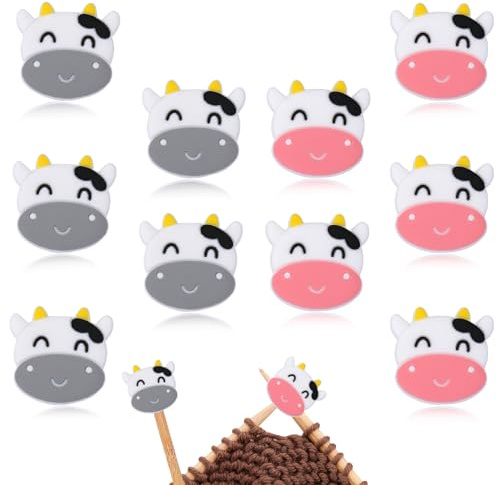 BEEFLYING 10 Stück Stricknadelstopper aus Silikon, Kuh-Cartoon-Stricknadel-Schutzhüllen, Endkappen für Strickzubehör übersetzen