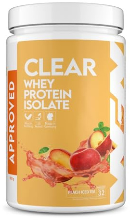 WFN Approved Clear Whey Protein Isolate – Thé glacé à la pêche – 800 g – Shake protéiné fruité – Fabriqué et testé en laboratoire en Allemagne