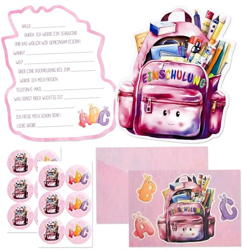 Hpbaggy Einladung Einschulung,Einladungskarten Einschulung mädchen,12 Deutsche Einladungskarten +12 Umschläge,Einschulung Einladungskarten,für Einschulungsfeier uvm