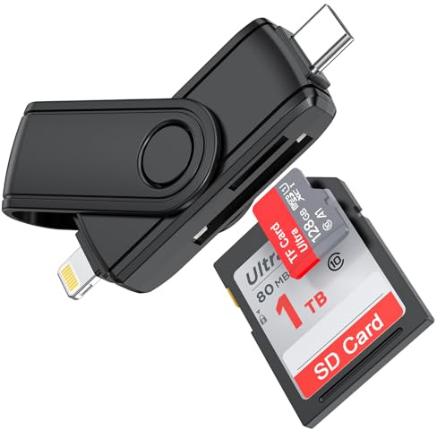 Card Reader 2-in-1 USB-C Lightning SD-Kartenleser für iPhone 15, iPad, Mac – Tragbarer Micro SD/SD-Adapter, Dual-Slot, Hochgeschwindigkeitsdatenübertragung, Plug and Play