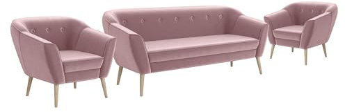 MEBLINI Mini Sofa Set 3-1-1 für Wohnzimmer - Mini Lounge für fünf Personen - Küchensofa - Sofa Klein - Sitzgarnitur - Polstergarnitur - Sofagarnituren - Doris - 3+1+1 - Rosa Samt