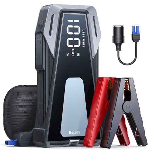 Démarreur Batterie Voiture 6000A 23800mAh, Booster Batterie Voiture (Tous Essence & Jusqu’à 10.0L Diesel), 12V Portable Jump Starter Moto avec Pinces Intelligentes, Lampe à LED
